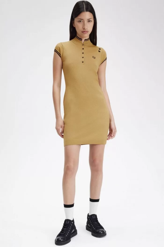 Fred Perry Metallic Knitted Women’s Dress 1964 Gold VZBAW0819