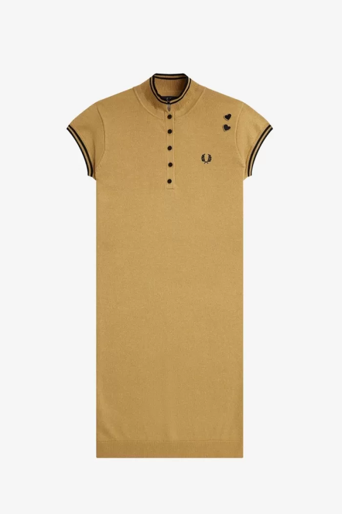 Fred Perry Metallic Knitted Women’s Dress 1964 Gold VZBAW0819