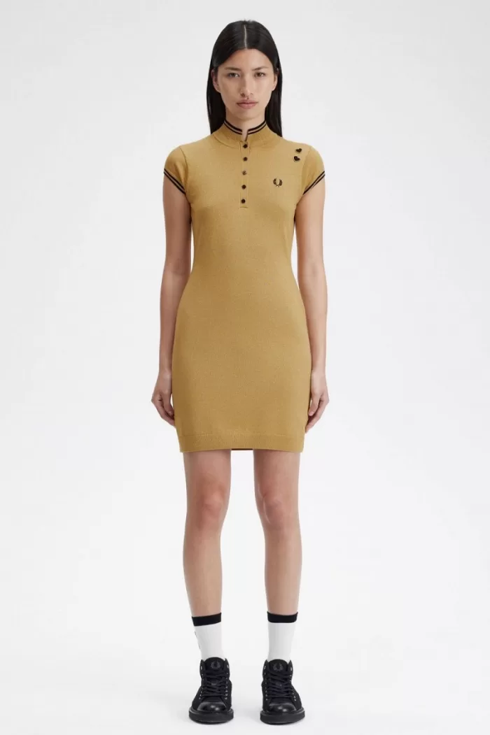 Fred Perry Metallic Knitted Women’s Dress 1964 Gold VZBAW0819