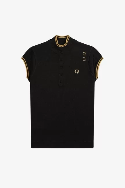 Fred Perry Metallic Knitted Women’s Polo Shirt Black LNBRH2768