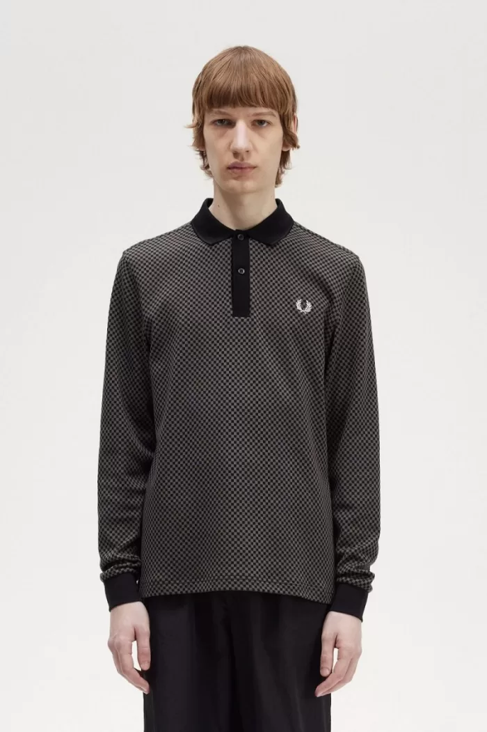 Fred Perry Micro Chequerboard Men’s Polo Shirt Black Field Green KGFAC6598