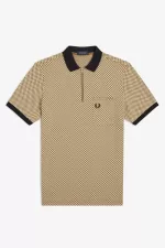 Fred Perry Micro Chequerboard Men’s Polo Shirt Oatmeal Dark Coffee YWLSX3950