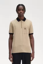 Fred Perry Micro Chequerboard Men’s Polo Shirt Oatmeal Dark Coffee YWLSX3950