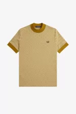 Fred Perry Micro Chequerboard Men’s T-Shirt Oatmeal Dark Coffee OSQBJ0972