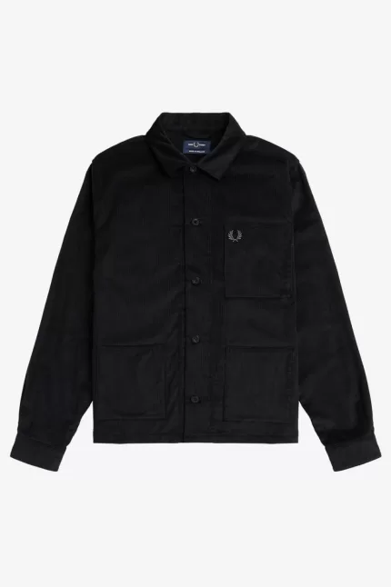 Fred Perry Needlecord Men’s Shirt Black UHXCI4923