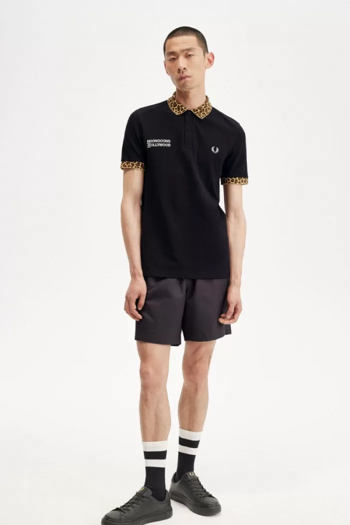 Fred Perry Noongoons Leopard Print Men’s Polo Shirt Black OIHUA3671