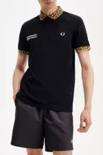 Fred Perry Noongoons Leopard Print Men’s Polo Shirt Black OIHUA3671