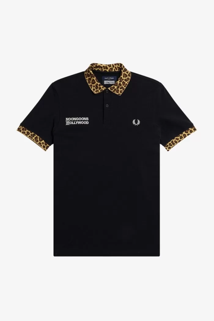 Fred Perry Noongoons Leopard Print Men’s Polo Shirt Black OIHUA3671