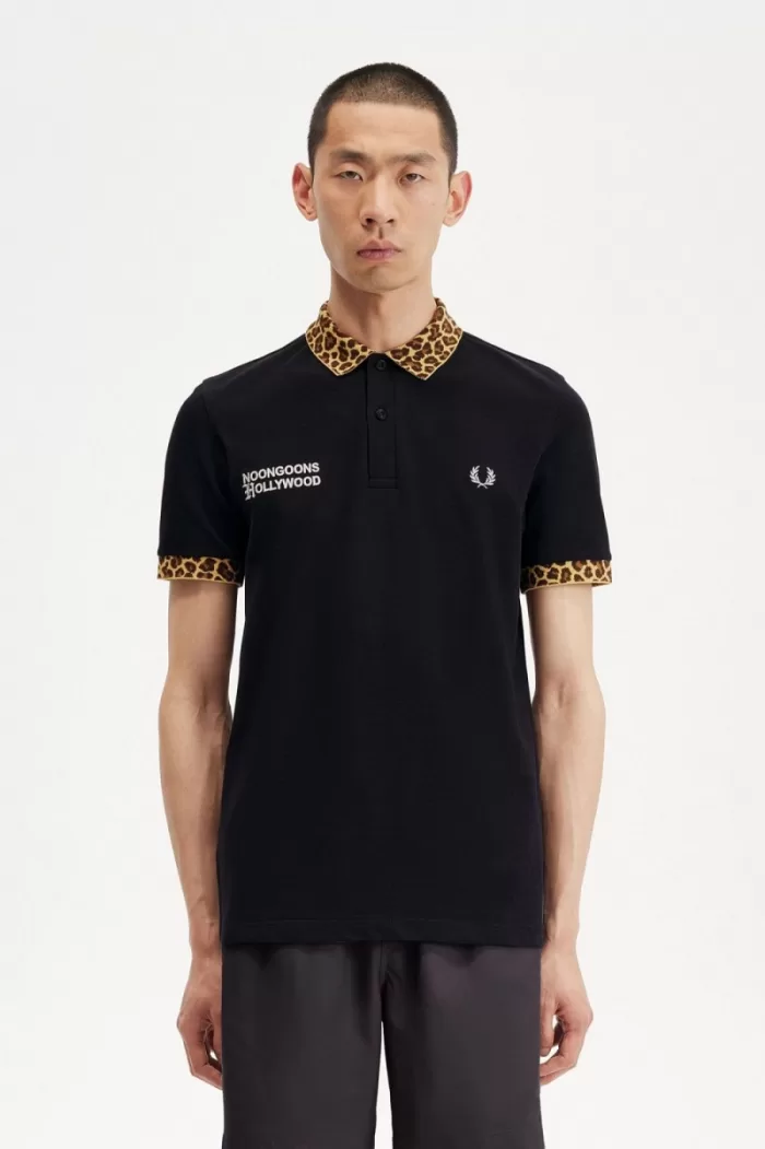 Fred Perry Noongoons Leopard Print Men’s Polo Shirt Black OIHUA3671