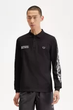 Fred Perry Noongoons Long Sleeve Graphic Men’s Polo Shirt Black AIRVU3176