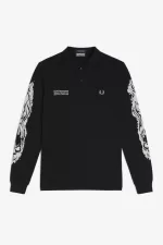 Fred Perry Noongoons Long Sleeve Graphic Men’s Polo Shirt Black AIRVU3176