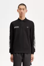 Fred Perry Noongoons Long Sleeve Graphic Men’s Polo Shirt Black AIRVU3176