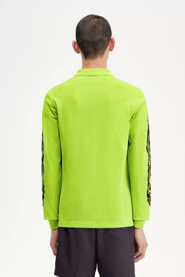 Fred Perry Noongoons Long Sleeve Graphic Men’s Polo Shirt Lime Green HZUFJ4860