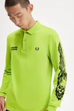 Fred Perry Noongoons Long Sleeve Graphic Men’s Polo Shirt Lime Green HZUFJ4860