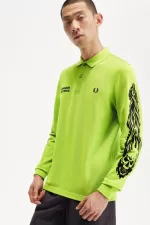 Fred Perry Noongoons Long Sleeve Graphic Men’s Polo Shirt Lime Green HZUFJ4860