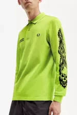 Fred Perry Noongoons Long Sleeve Graphic Men’s Polo Shirt Lime Green HZUFJ4860