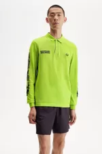 Fred Perry Noongoons Long Sleeve Graphic Men’s Polo Shirt Lime Green HZUFJ4860