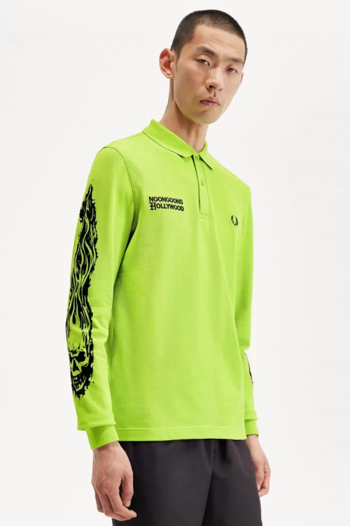 Fred Perry Noongoons Long Sleeve Graphic Men’s Polo Shirt Lime Green HZUFJ4860