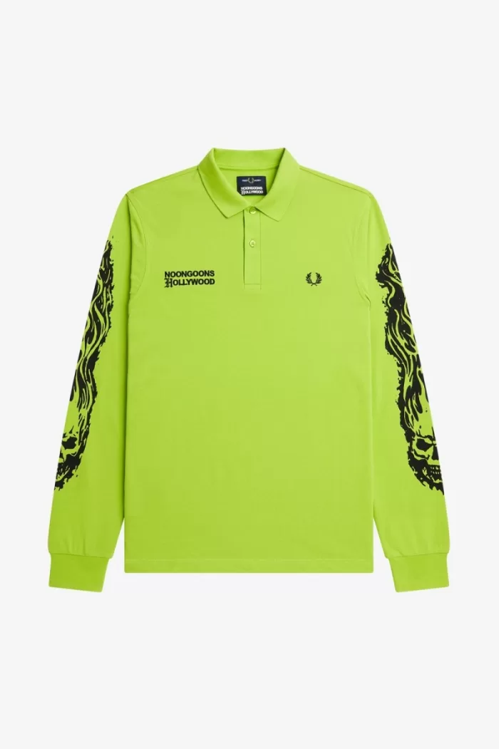 Fred Perry Noongoons Long Sleeve Graphic Men’s Polo Shirt Lime Green HZUFJ4860