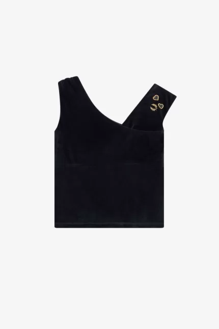 Fred Perry Off-The-Shoulder Velour Women’s T-Shirt Black DRLUY6475