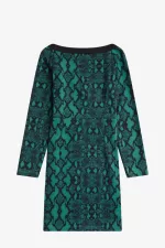 Fred Perry Off-the-Shoulder Snakeprint Women’s Dress Deep Mint AYWTF5709