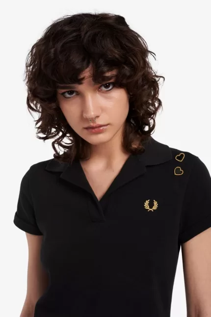 Fred Perry Open-Collar Piqué Women’s Polo Shirt Black LTIYA0913