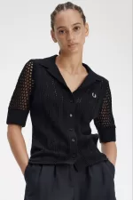 Fred Perry Open-Knit Button-Through Women’s Shirt Black TJRNG7480