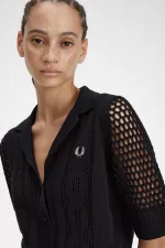 Fred Perry Open-Knit Button-Through Women’s Shirt Black TJRNG7480