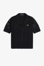 Fred Perry Open-Knit Button-Through Women’s Shirt Black TJRNG7480