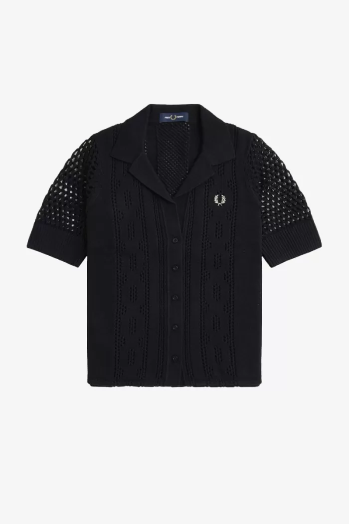 Fred Perry Open-Knit Button-Through Women’s Shirt Black TJRNG7480