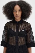 Fred Perry Open-Knit Shirt Women’s Dress Black VZNCE5038