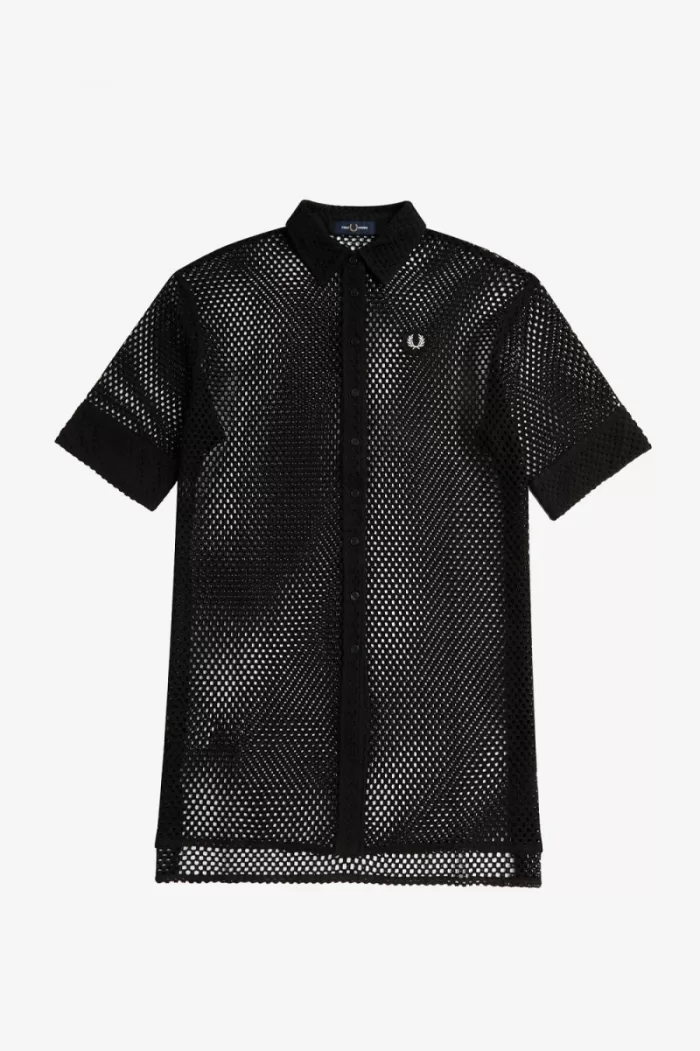 Fred Perry Open-Knit Shirt Women’s Dress Black VZNCE5038