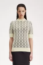 Fred Perry Open-Knit Short Sleeve Women’s Jumper Oatmeal QYETP6958