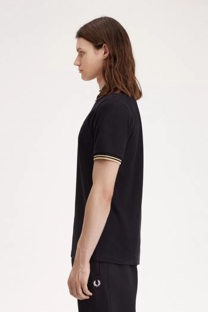 Fred Perry Osaka M12 Men’s Polo Shirt Black Champagne QDHTN6709