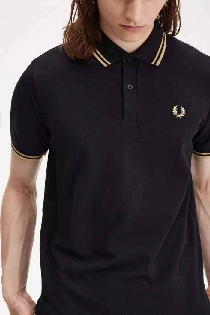 Fred Perry Osaka M12 Men’s Polo Shirt Black Champagne QDHTN6709