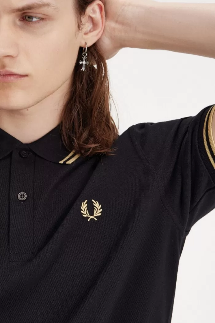 Fred Perry Osaka M12 Men’s Polo Shirt Black Champagne QDHTN6709