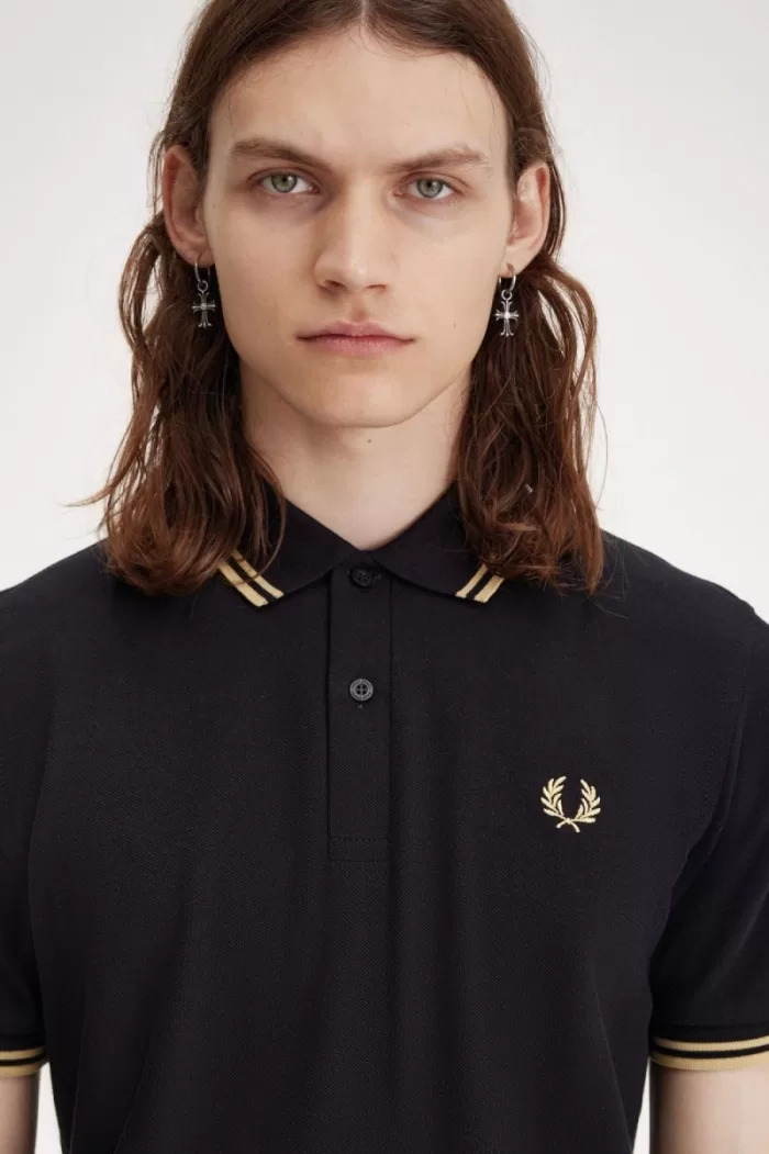 Fred Perry Osaka M12 Men’s Polo Shirt Black Champagne QDHTN6709