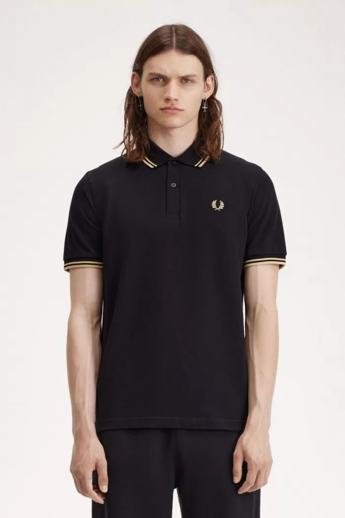 Fred Perry Osaka M12 Men’s Polo Shirt Black Champagne QDHTN6709