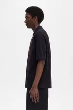 Fred Perry Oversized Printed Men’s Polo Shirt Navy Blue WAKHO9208