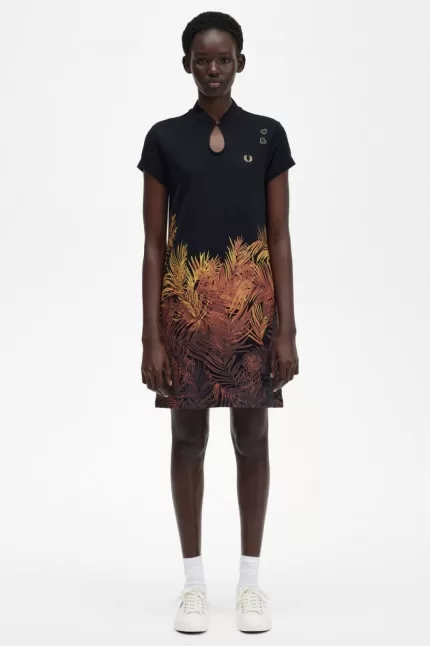 Fred Perry Palm Print Piqué Women’s Dress Black AGOWR8546