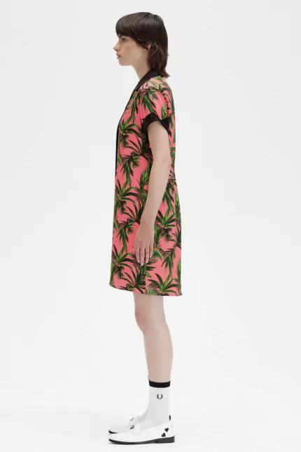 Fred Perry Palm Print Shirt Women’s Dress Coral Heat PCBAX4675