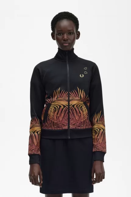 Fred Perry Palm Print Track Women’s Jackets Black CQAIW1926