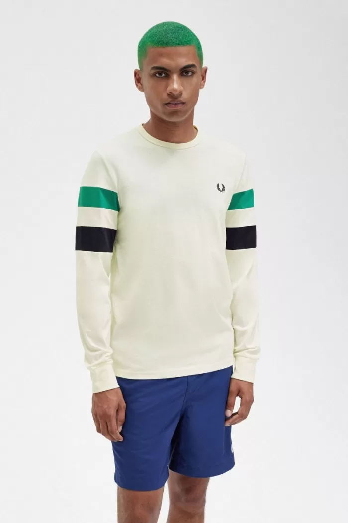 Fred Perry Panelled Sleeve Long Sleeve Men’s T-Shirt Beige JNARP1234