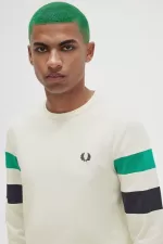 Fred Perry Panelled Sleeve Long Sleeve Men’s T-Shirt Beige JNARP1234