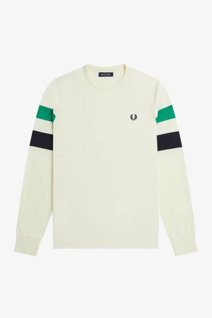 Fred Perry Panelled Sleeve Long Sleeve Men’s T-Shirt Beige JNARP1234