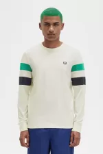 Fred Perry Panelled Sleeve Long Sleeve Men’s T-Shirt Beige JNARP1234