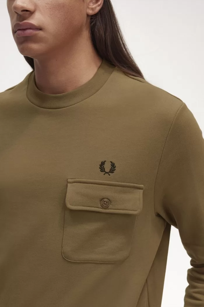 Fred Perry Pocket Detail Crew Neck Men’s Sweatshirts Brown JBLYK6429