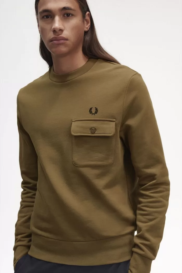 Fred Perry Pocket Detail Crew Neck Men’s Sweatshirts Brown JBLYK6429