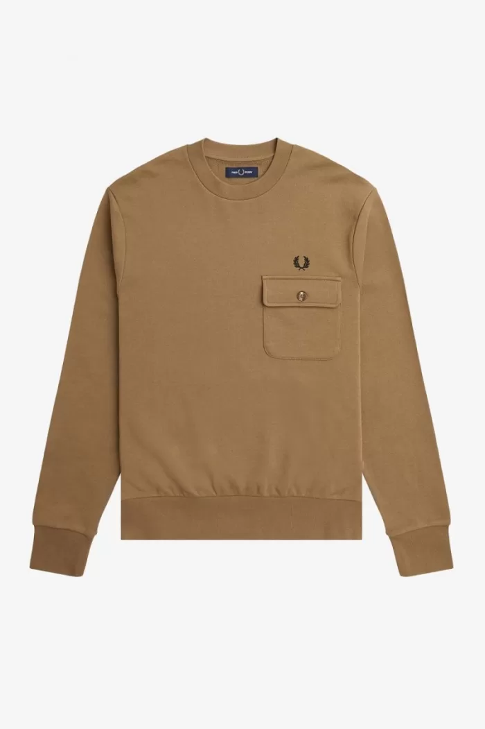 Fred Perry Pocket Detail Crew Neck Men’s Sweatshirts Brown JBLYK6429