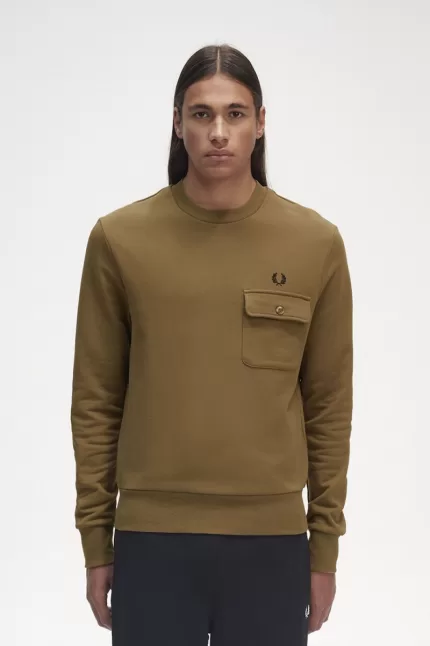 Fred Perry Pocket Detail Crew Neck Men’s Sweatshirts Brown JBLYK6429